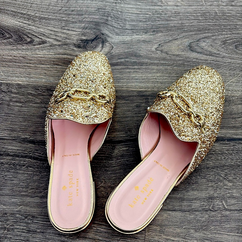 kate spade glendi mule loader size 8.5 glittery gold - showstopper